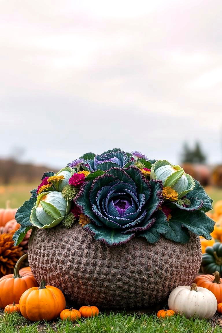 Ornamental Kale and Cabbage Display - 24 Fall Planter Ideas