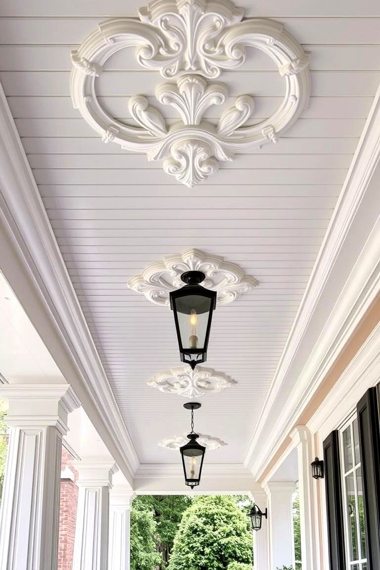 Ornamental Vinyl Ceiling with Molding - 24 Vinyl Porch Ceiling Ideas