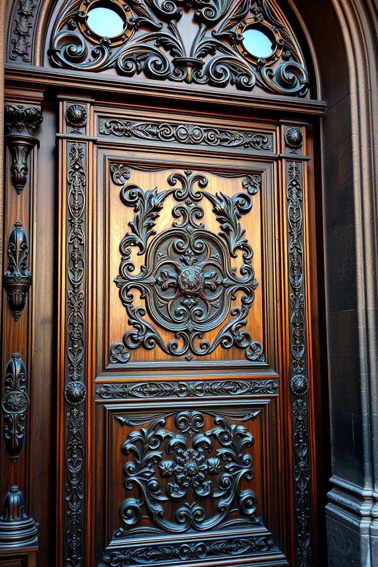 Ornate Carved Wooden Door - 24 Gothic Front Door Ideas