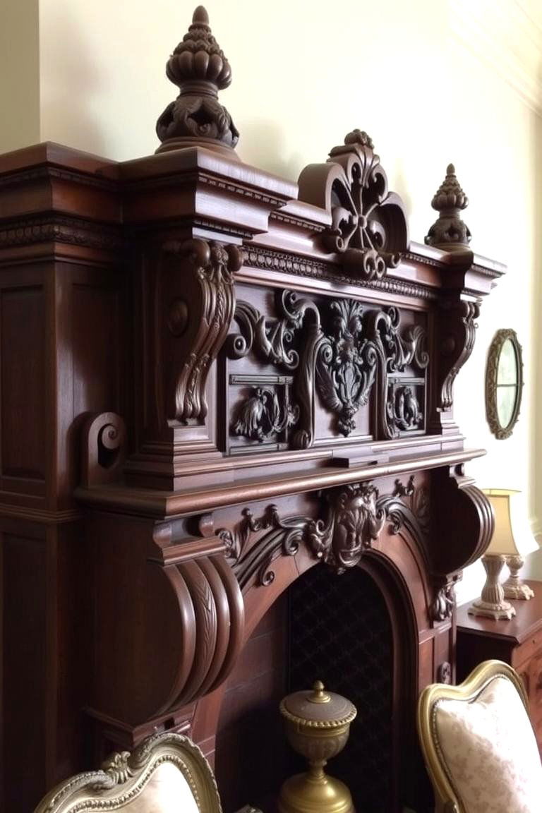 Ornate Carved Wooden Mantel - 24 French Country Fireplace Ideas