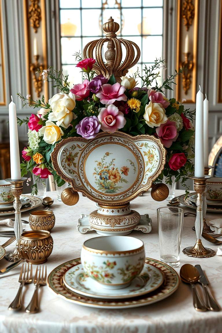Ornate Centerpiece Focus - 24 Thanksgiving Table Settings