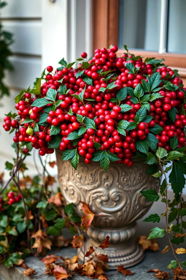 Ornate Cranberry and Ivy Combo - 24 Fall Flower Box Ideas