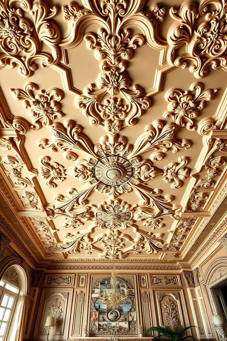 Ornate Decorative Plaster Ceiling - 24 Living Room Ceiling Ideas