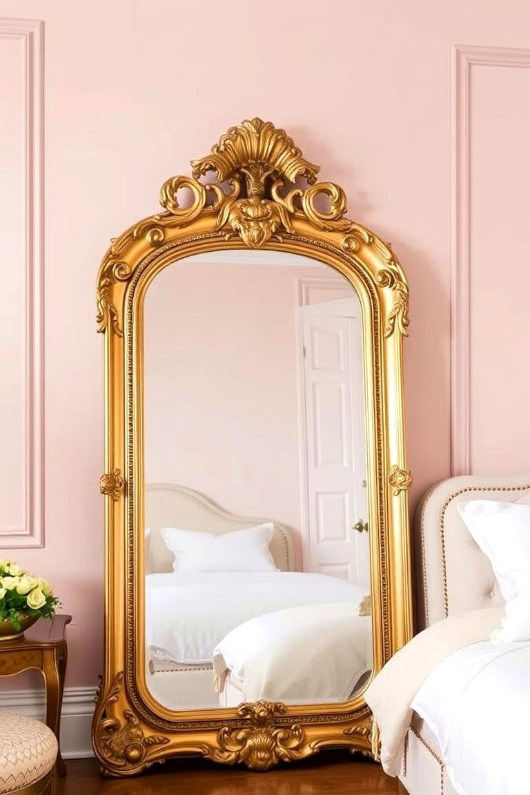 Ornate Gold Framed Mirror - 24 Paris-themed Bedroom Ideas