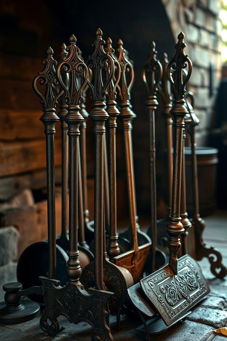 Ornate Iron Fireplace Tools - 24 Medieval Home Decor Ideas