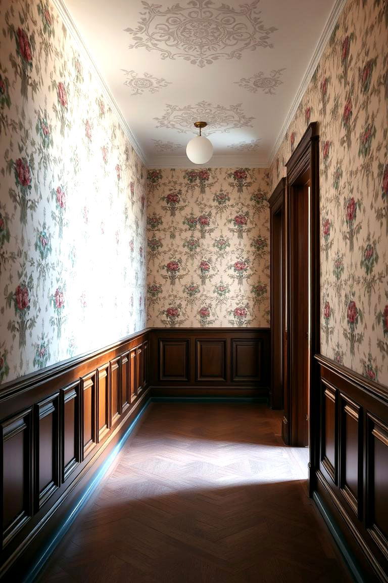 Ornate Wallpaper and Wainscoting - 24 Victorian Hallway Ideas