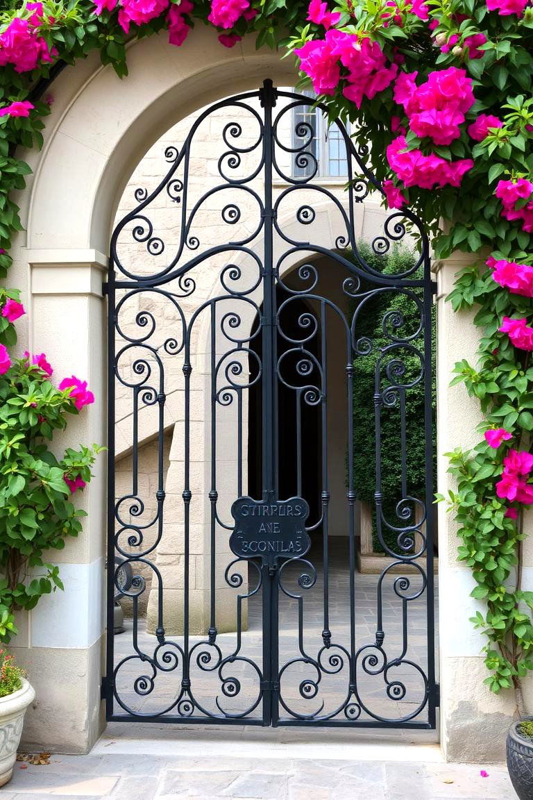 Ornate Wrought Iron Entrance - 24 front yard spanish style landscaping ideas