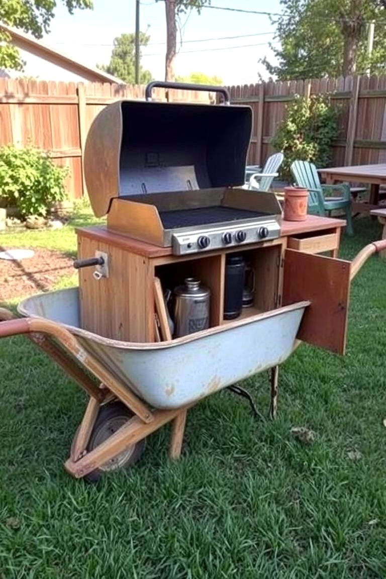 Outdoor Barbecue Station Hub - 24 Old Wheelbarrow Ideas