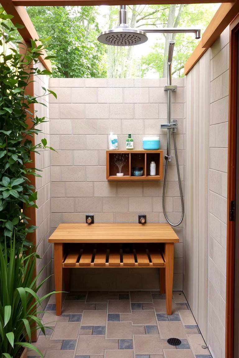 Outdoor Bathroom with Built in Seating - 24 Outdoor Bathroom Ideas