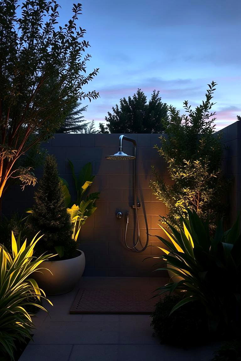 Outdoor Bathroom with Integrated Lighting - 24 Outdoor Bathroom Ideas