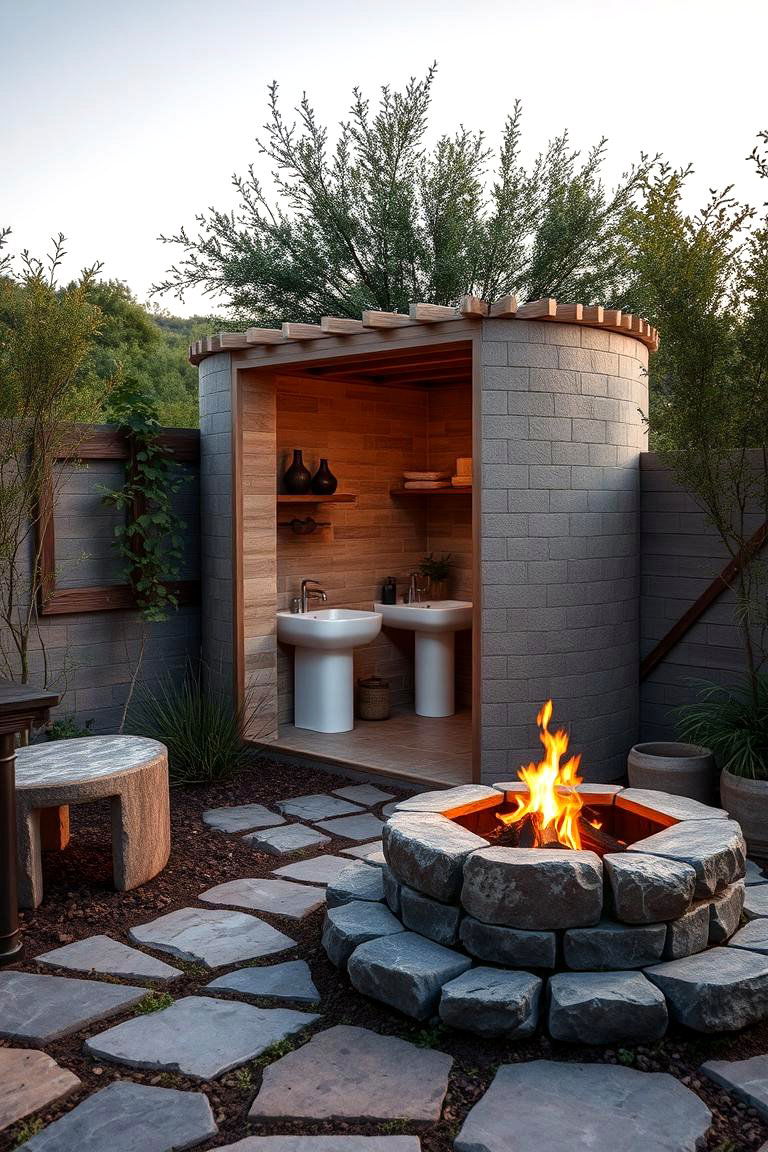 Outdoor Bathroom with a Fire Pit Nearby - 24 Outdoor Bathroom Ideas