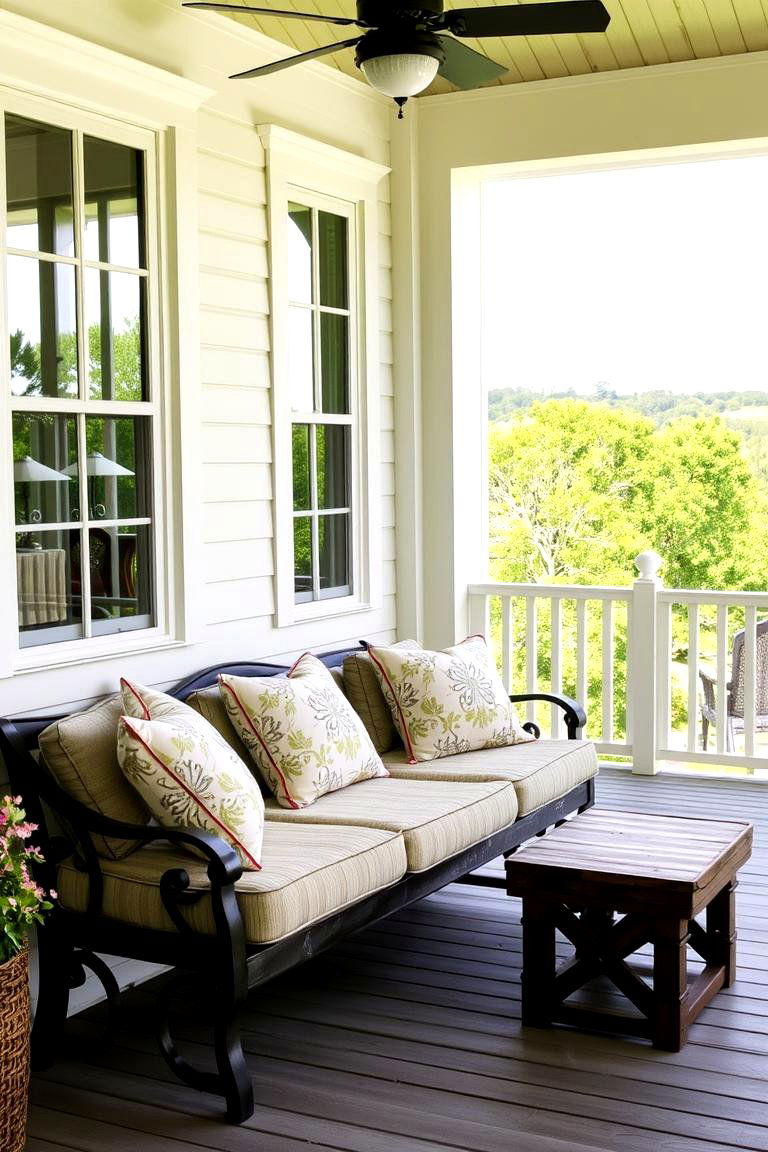 Outdoor Bench with Pillows for Extra Comfort - 24 Front Porch Bench Ideas