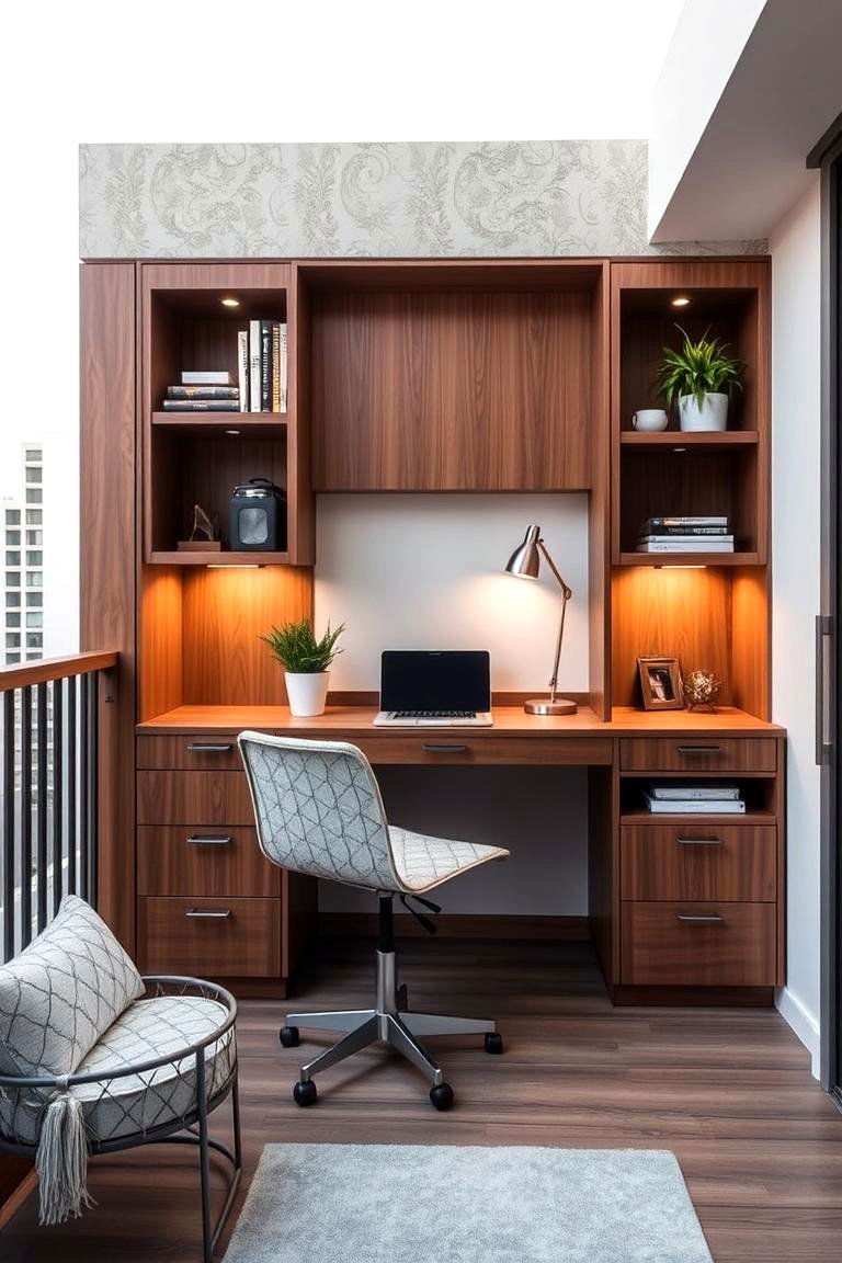 Outdoor Desk with Built in Storage - 24 Balcony Office Ideas