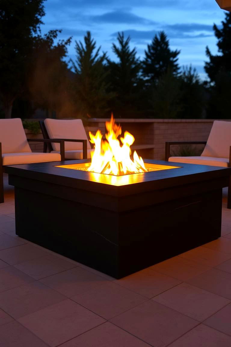 Outdoor Fire Pit with Black Stone - 24 Black and White Patio Ideas