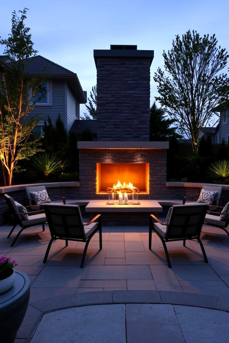 Outdoor Fireplace with Built in Seating - 24 Modern Fireplace Ideas