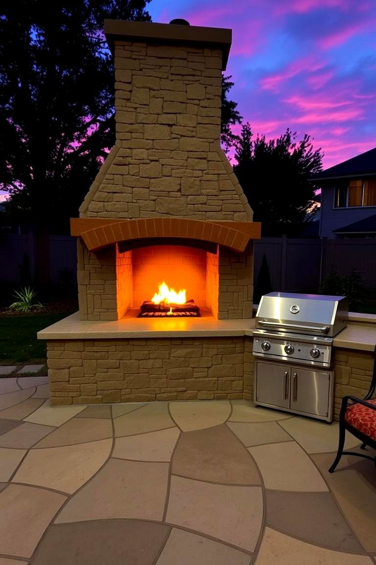 Outdoor Fireplace with Integrated Grill - 24 Rustic Outdoor Fireplace Ideas