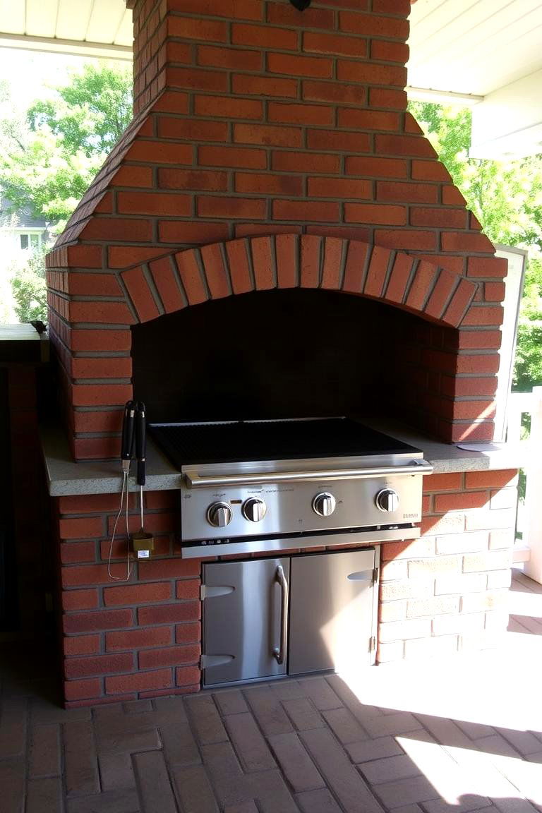Outdoor Fireplace with a Built In Grill - 24 Porch Fireplace Ideas
