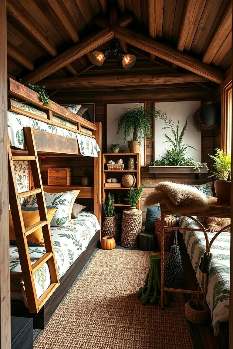 Outdoor Inspired Bunk Room with Natural Elements - 24 bunk room ideas