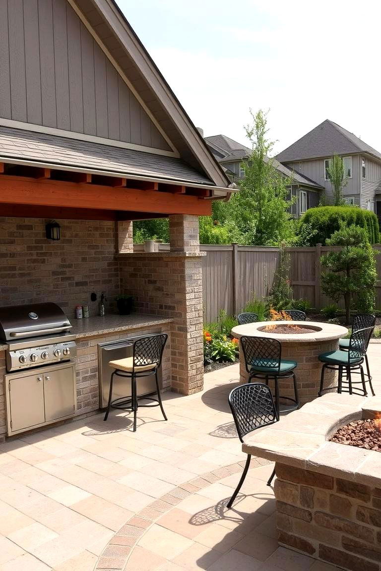 Outdoor Kitchen Integration - 24 Patio Ideas With Firepit