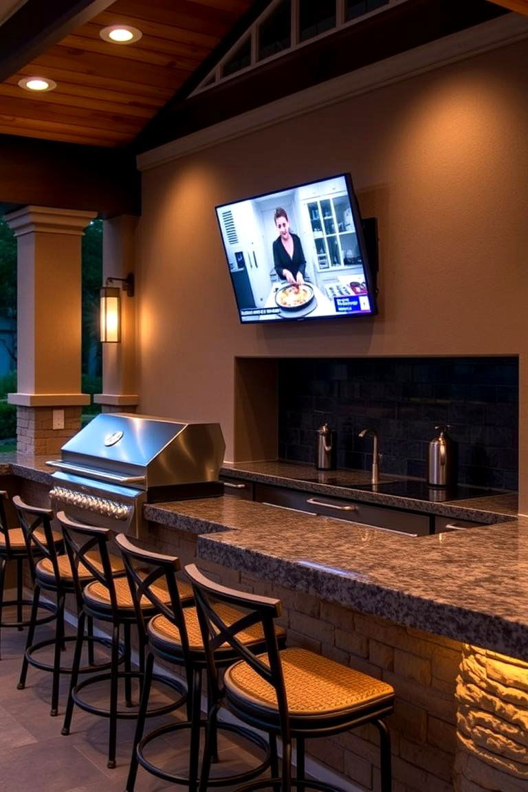 Outdoor Kitchen with TV Integration - 24 Outdoor Tv Ideas