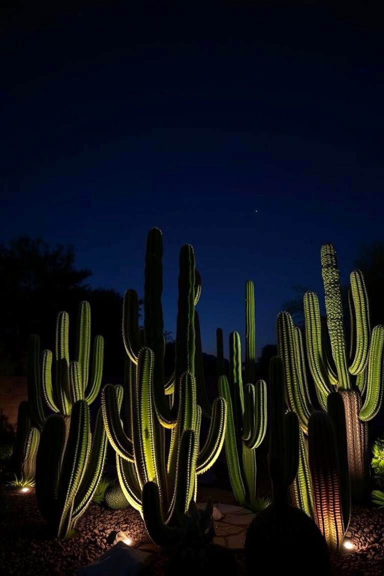Outdoor Lighting Enhanced Cactus Garden - 24 Cactus Garden Ideas
