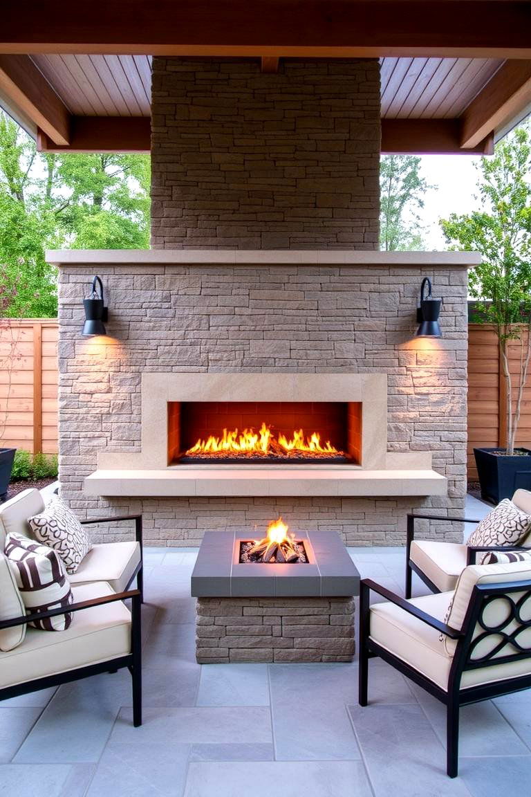 Outdoor Linear Fireplace Feature - 24 linear fireplace ideas