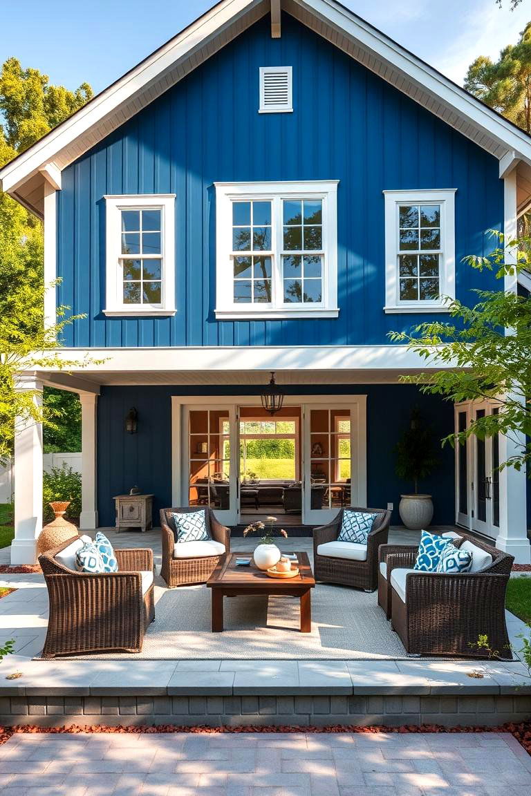 Outdoor Living Enhancement - 24 Blue House Siding With White Trim