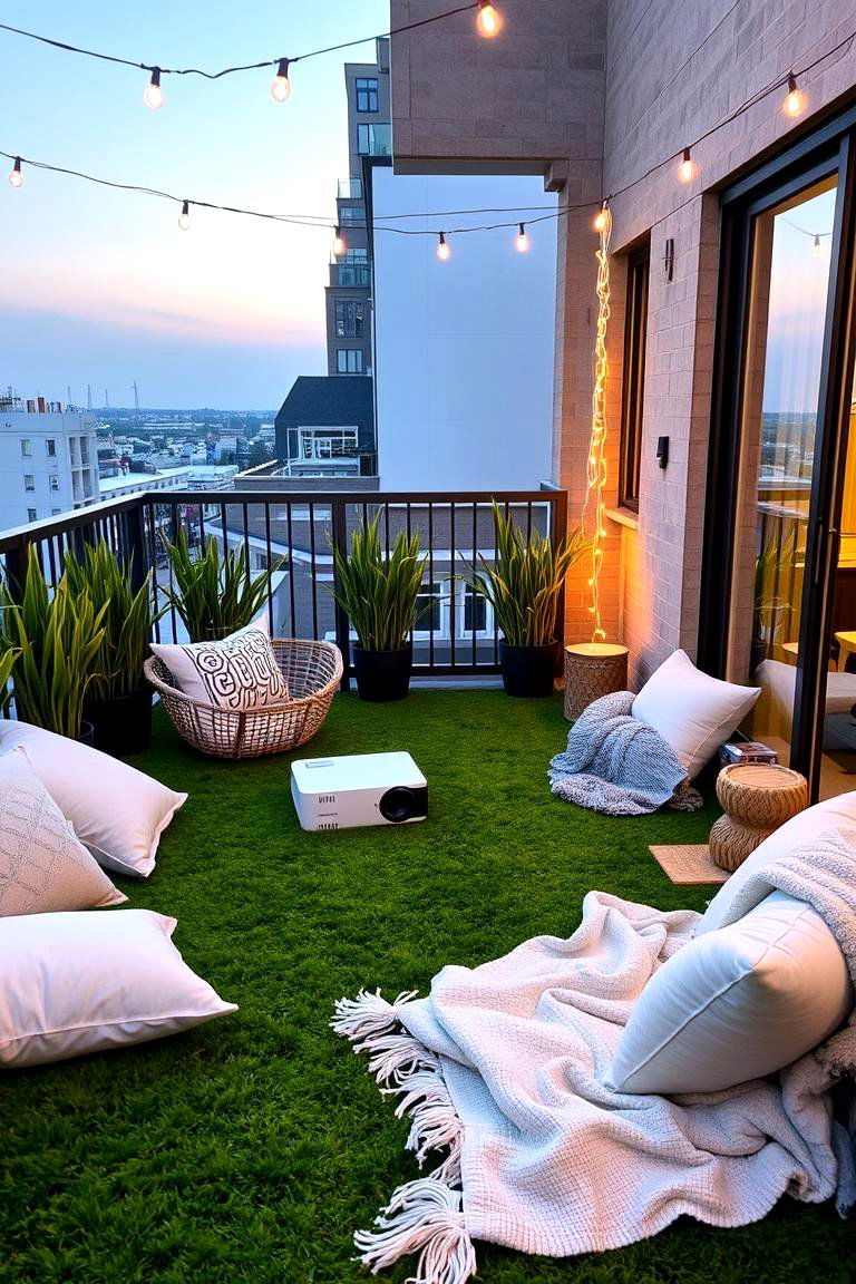 Outdoor Movie Night Setup - 24 Artificial Grass Balcony Design