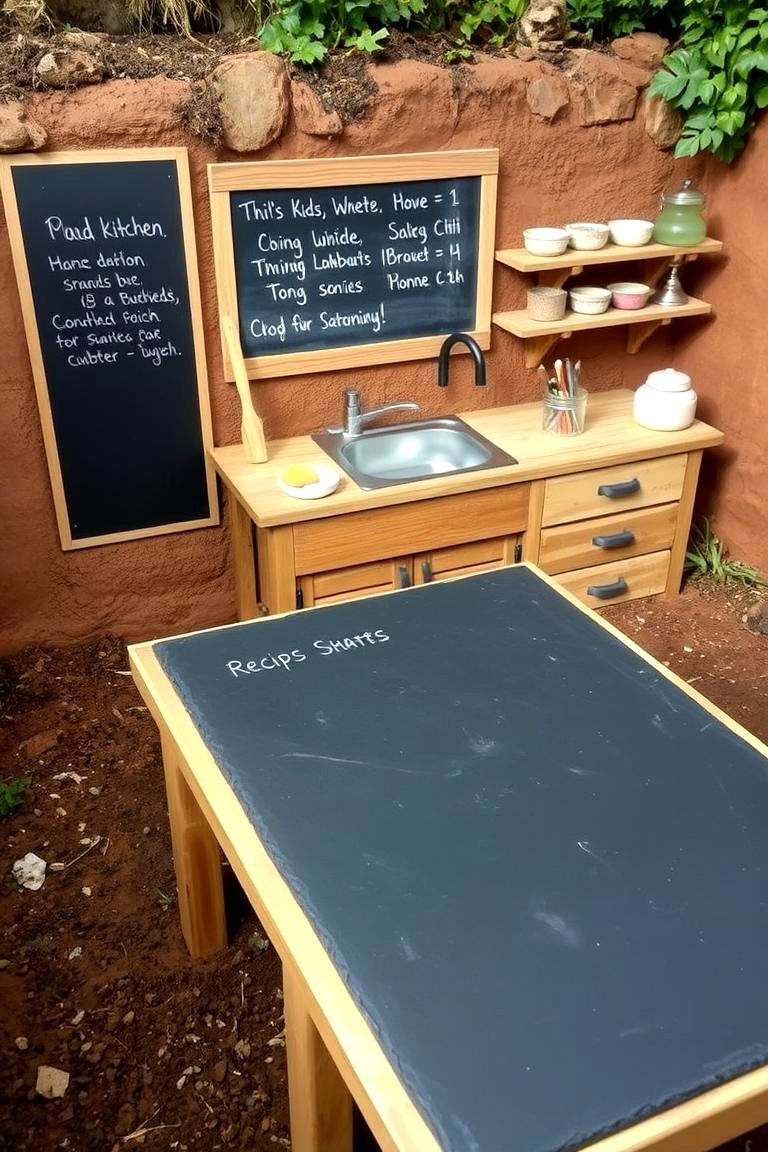 Outdoor Mud Kitchen with a Chalkboard - 24 Mud Kitchen Ideas