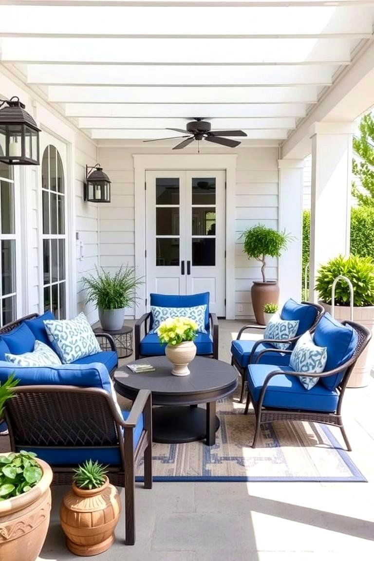 Outdoor Patio Refresh - 24 Blue and White Decor Ideas