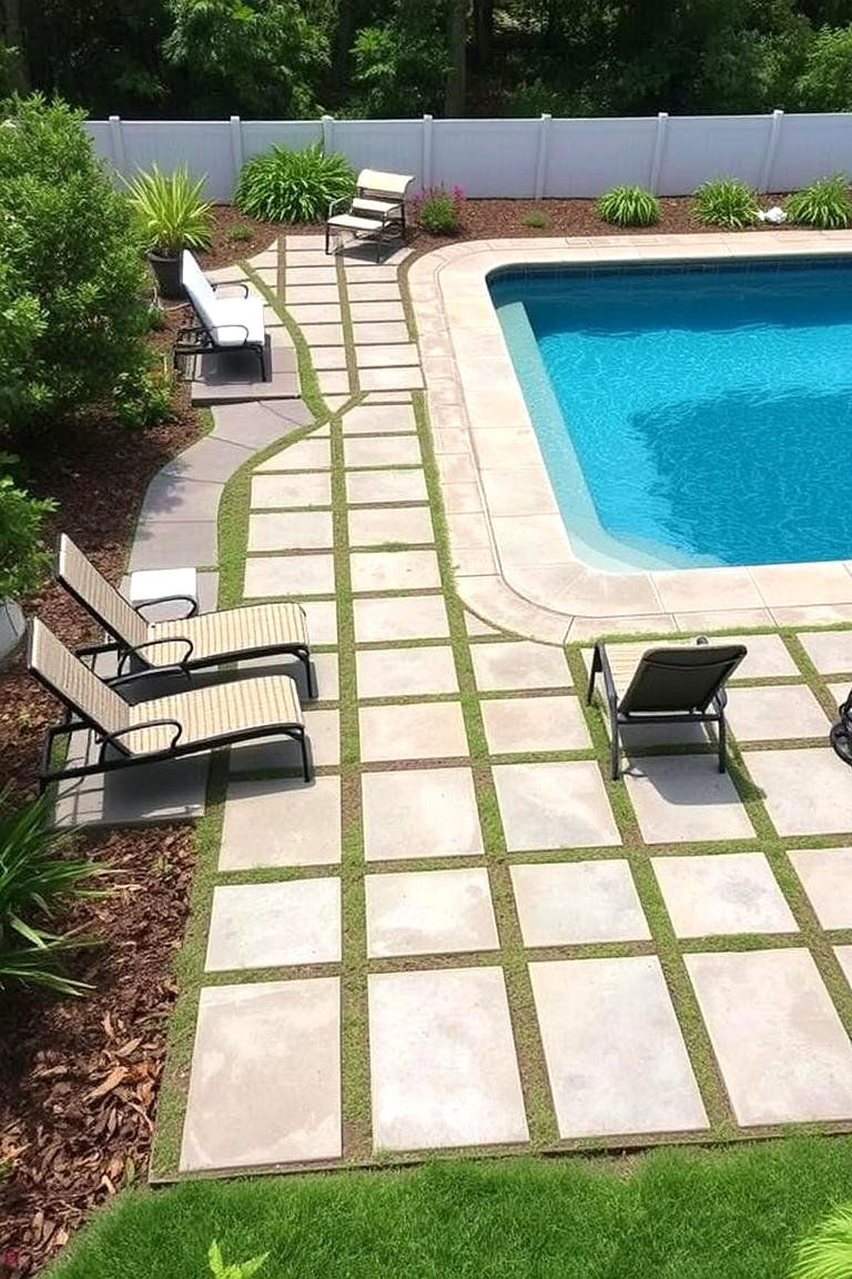Outdoor Paver Lounge Area - 24 Concrete Pavers Around Pool Ideas