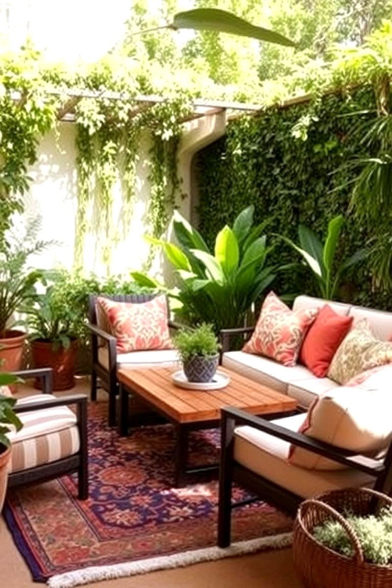 Outdoor Rug and Cushions - 24 Cheap Backyard Makeover Ideas