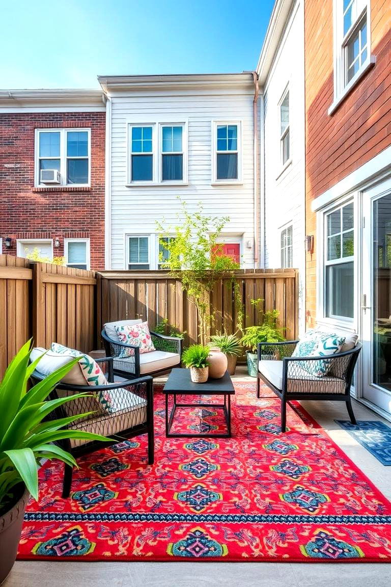 Outdoor Rug to Define Space - 24 Townhouse Backyard Ideas