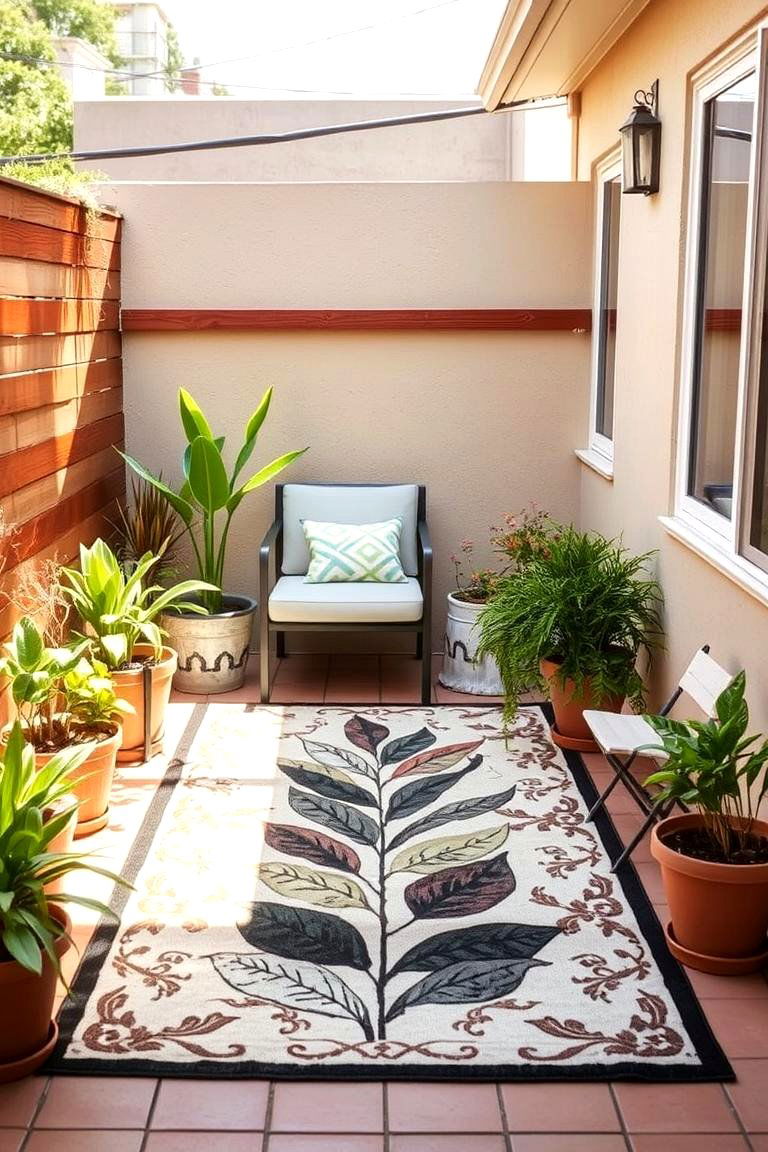 Outdoor Rug to Define the Space - 24 Patio Small Garden Ideas