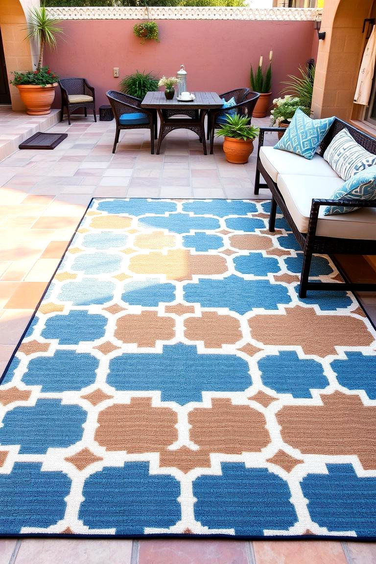 Outdoor Rug with Geometric Patterns - 24 Mediterranean Patio Ideas