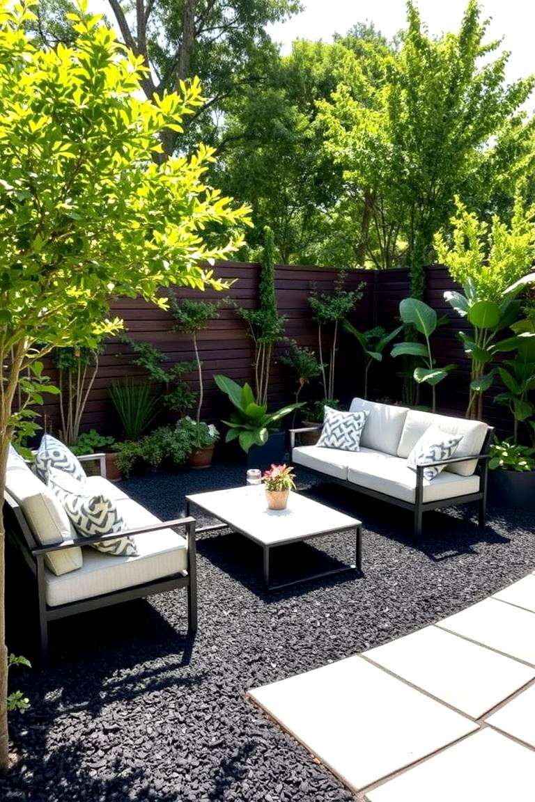 Outdoor Seating Oasis - 24 Black Mulch Landscaping Ideas