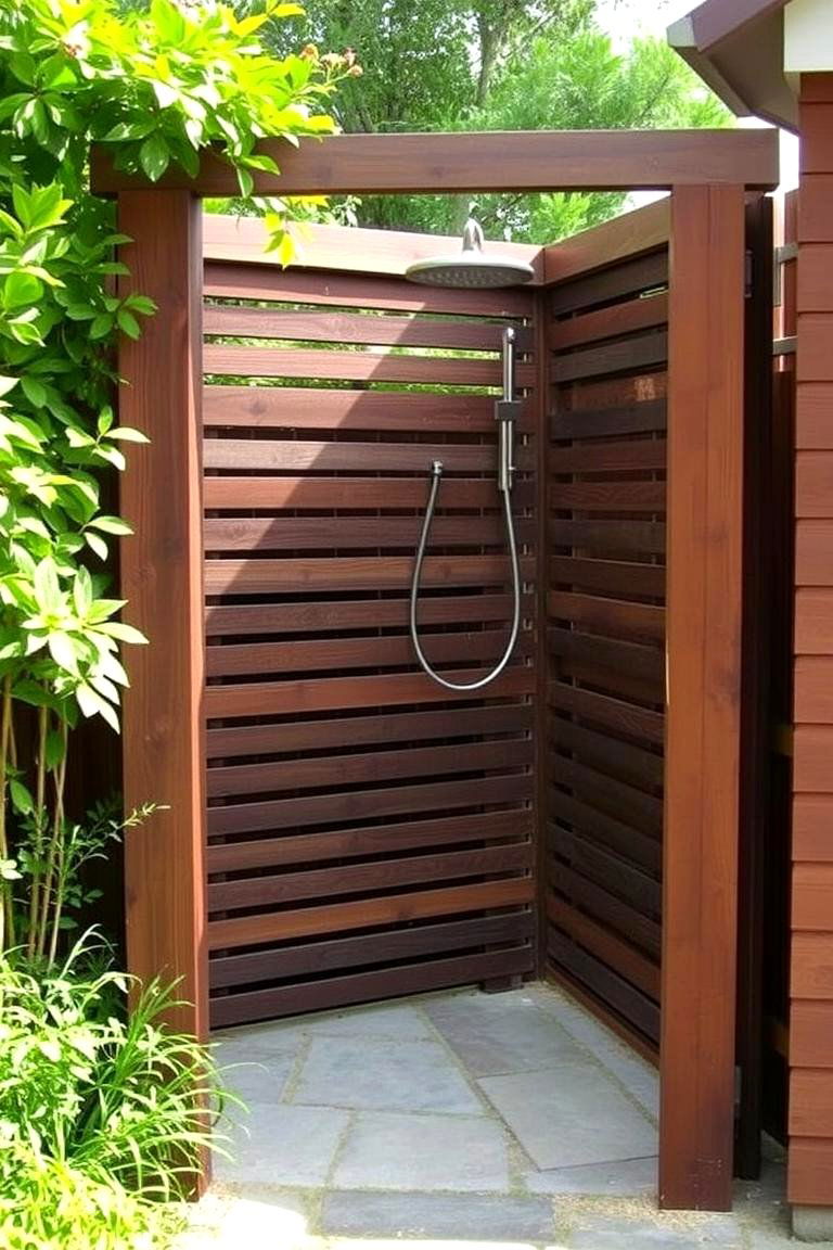 Outdoor Shower Enclosure - 24 Pool Bathroom Ideas