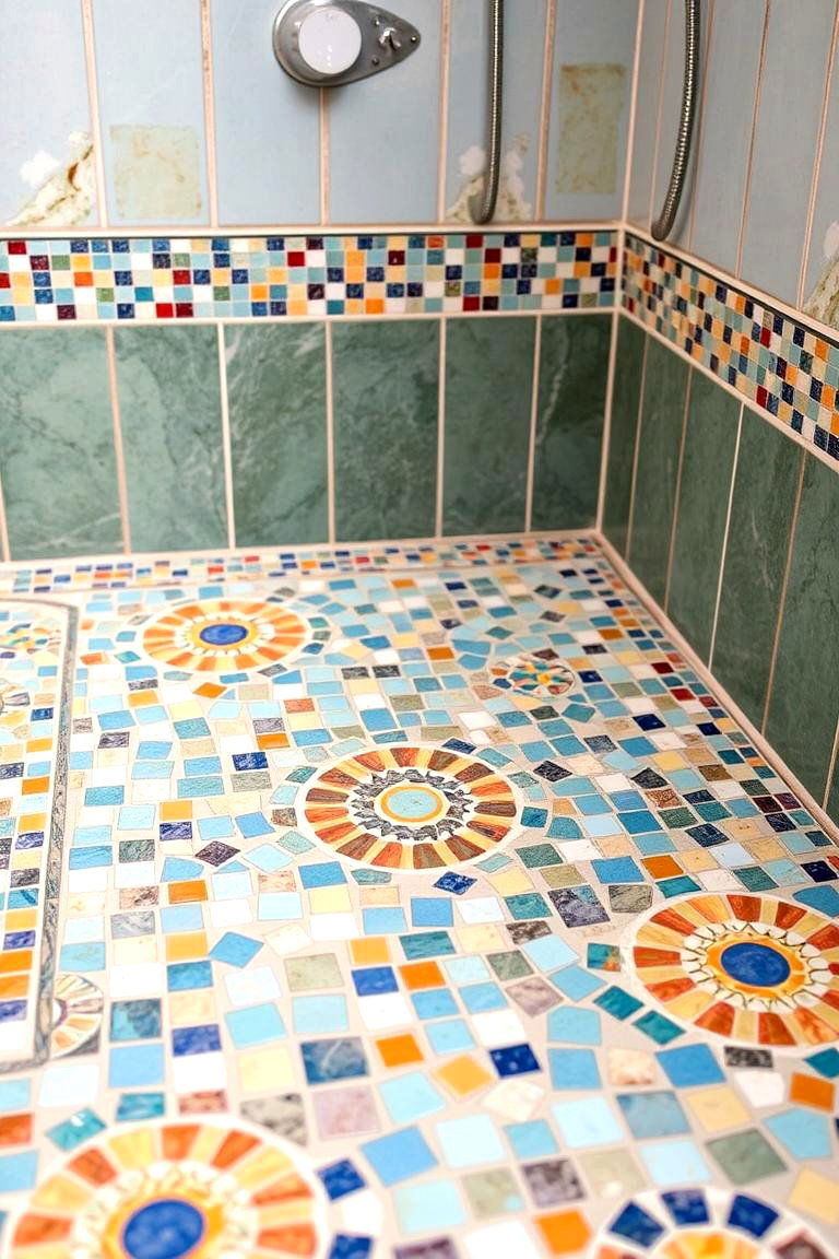 Outdoor Shower with Mosaic Tile Accents - 24 Outdoor Bathroom Ideas