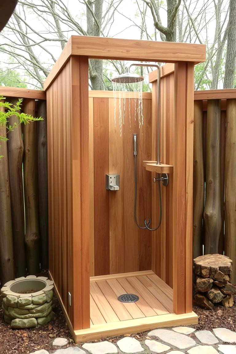 Outdoor Shower with Natural Enclosure - 24 Rustic Tiny House Ideas