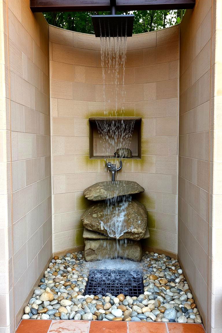 Outdoor Shower with Waterfall Feature - 24 Outdoor Bathroom Ideas