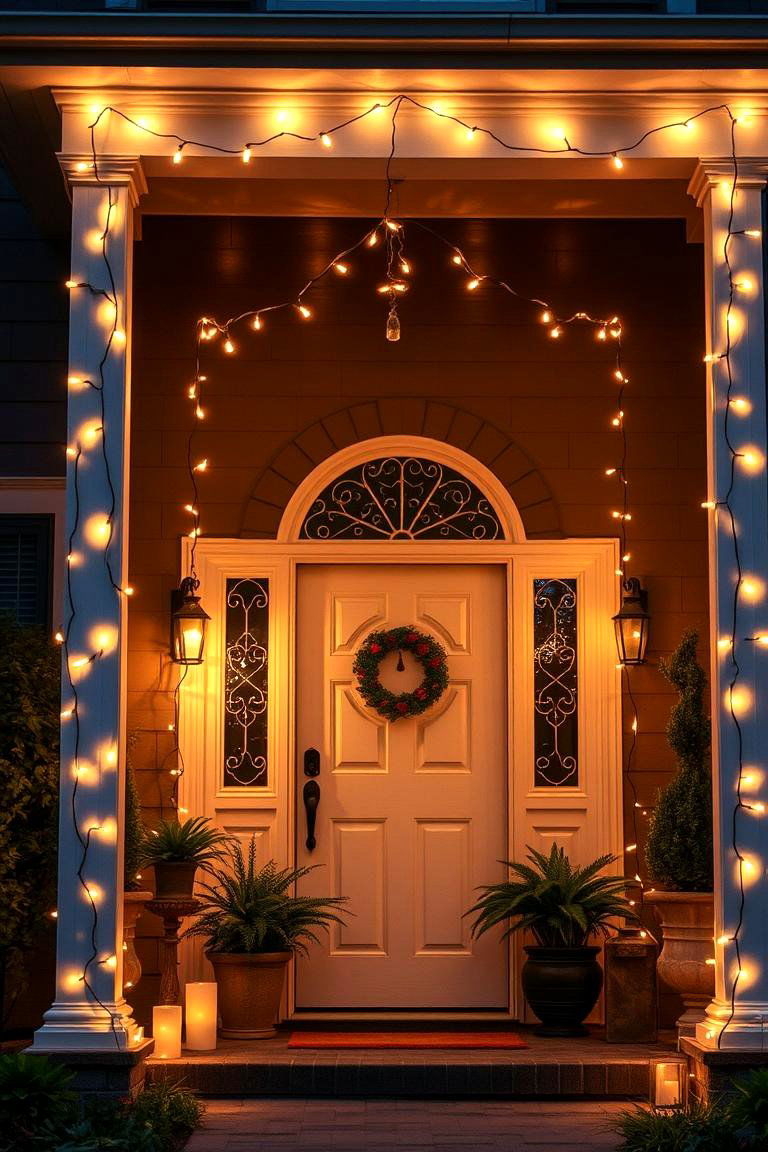 Outdoor String Lighting Accents - 24 Summer Front Door Decor Ideas