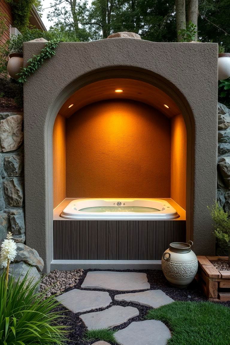 Outdoor Sunken Spa Nook - 24 Hot Tub Enclosure Ideas