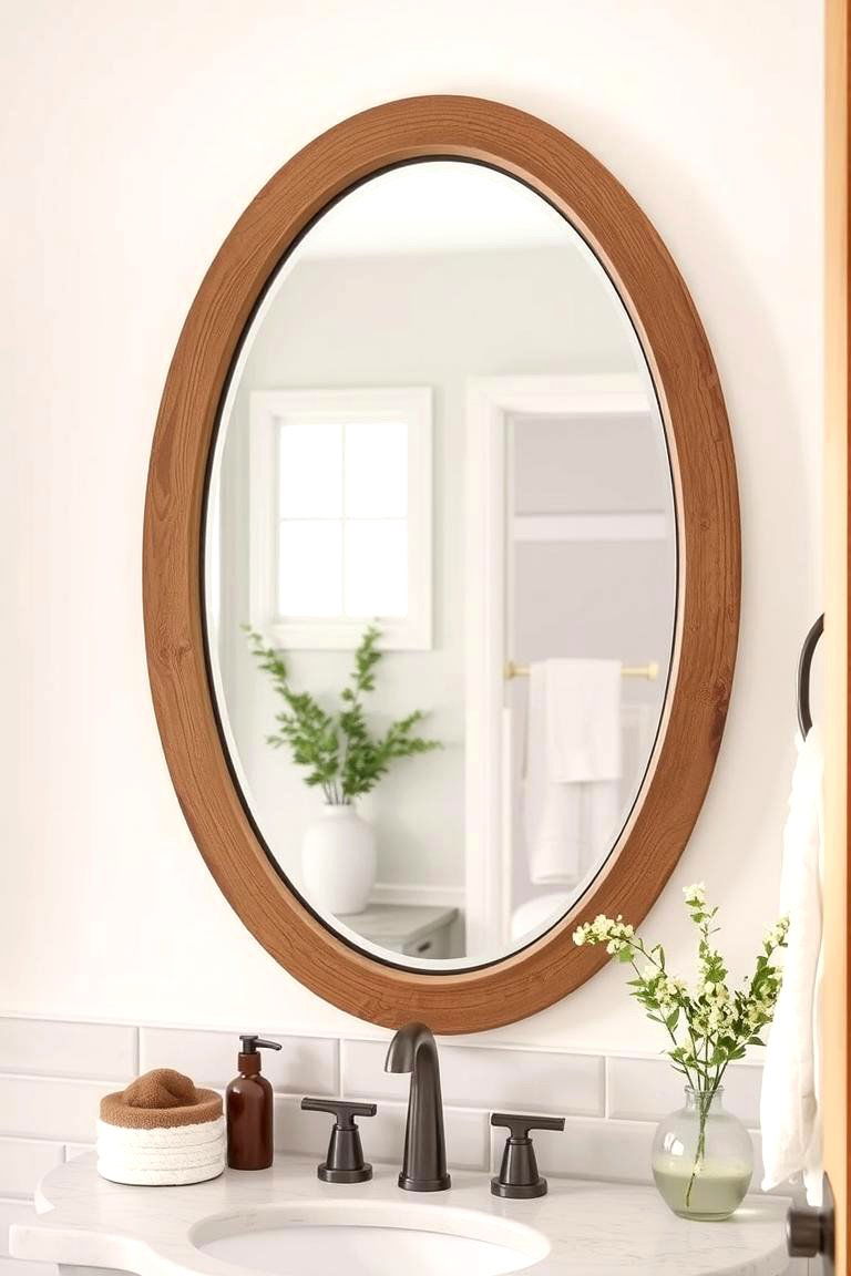 Oval Mirror with Double Wood Frame - 24 Farmhouse Bathroom Mirrors Ideas