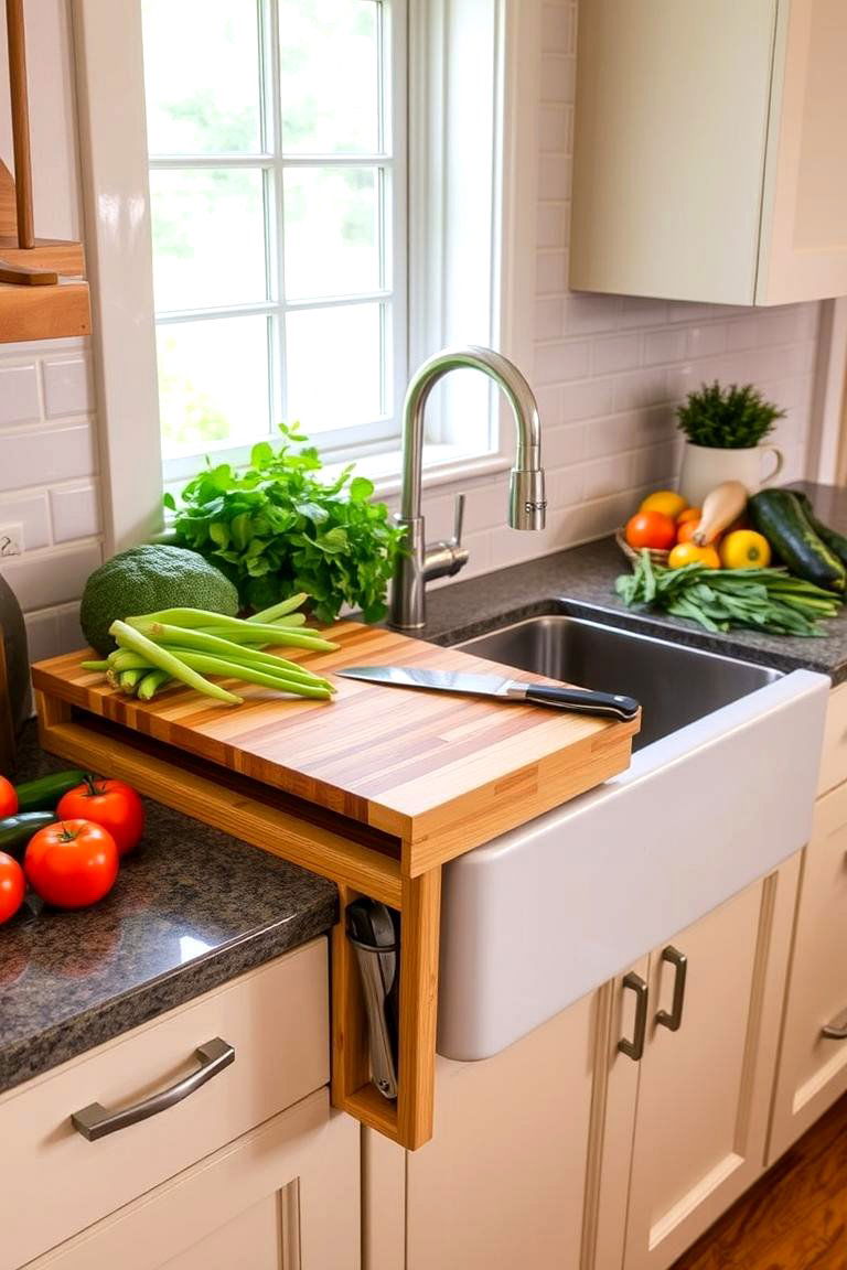 Over the Sink Cutting Board Station - 24 Kitchen Sink Organization Ideas