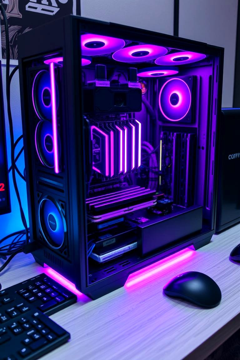 Overclocking Rig with Purple Lights - 24 Purple Gaming Setup Ideas