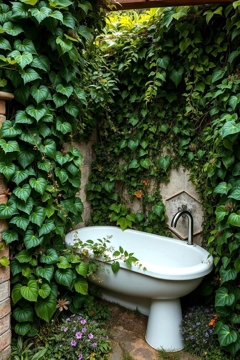 Overgrown Greenery Surround Bathroom - 24 Rustic Outdoor Bathroom Ideas