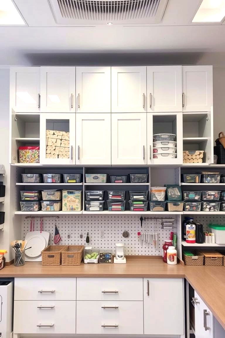 Overhead Cabinets for Bulk Storage - 24 Craft Room Organization Ideas