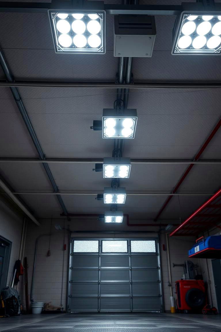 Overhead Floodlights Bring Safety and Brightness - 24 Garage Lighting Ideas