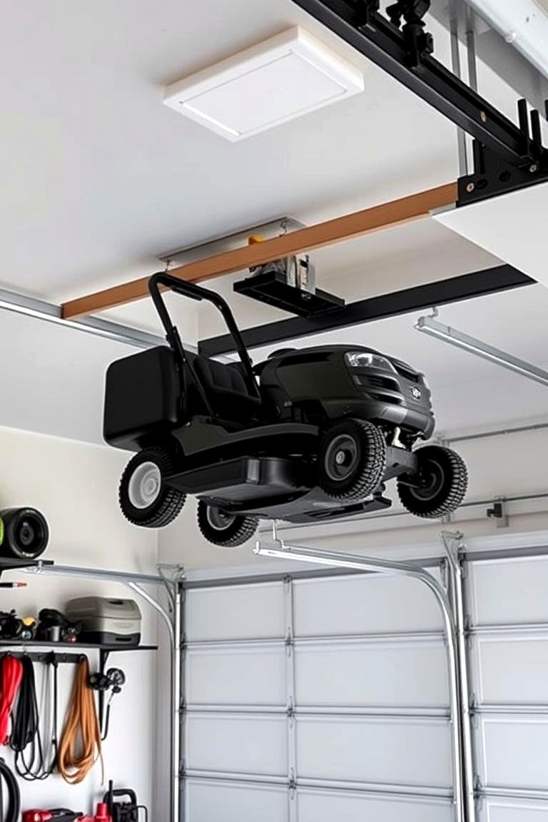 Overhead Garage Storage - 24 Lawn Mower Storage Ideas