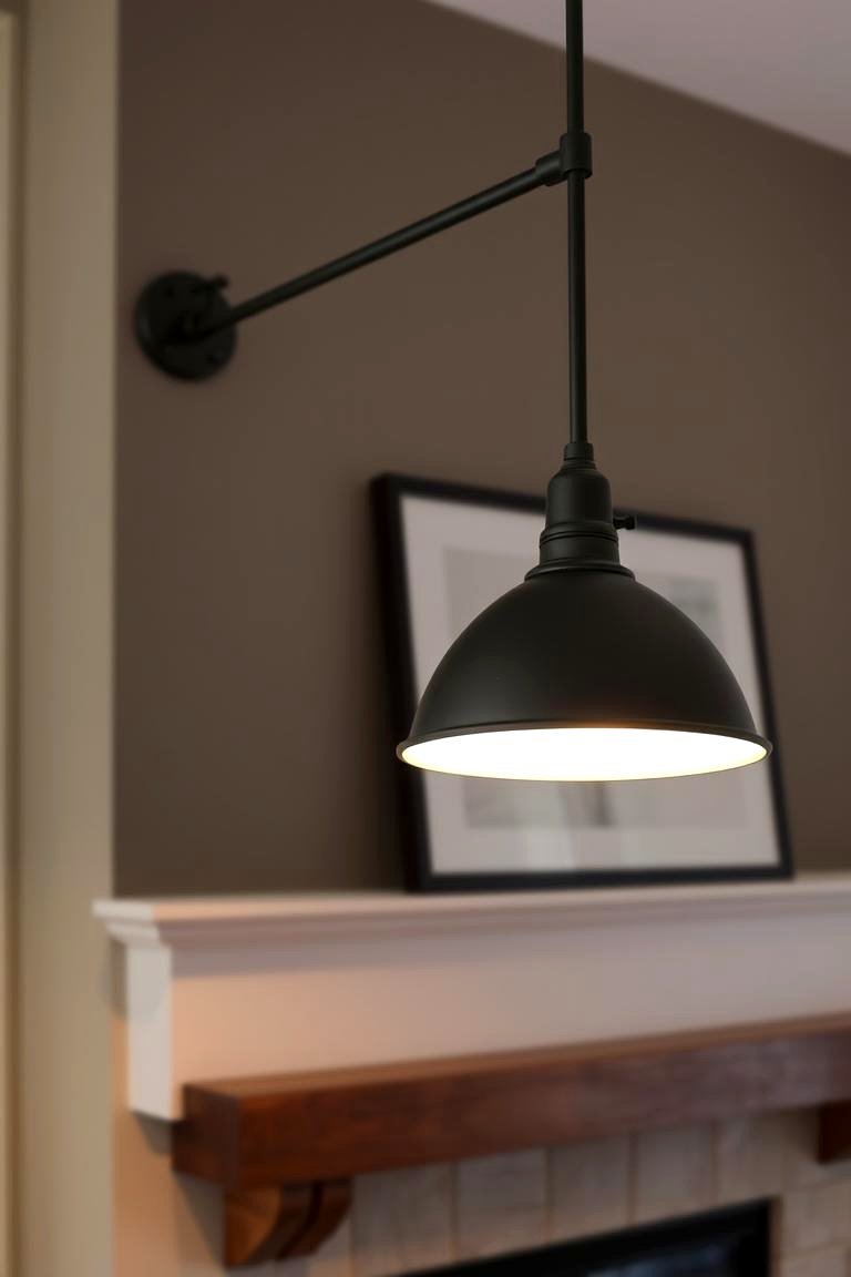 Overhead Pendant Light with a Swivel Arm - 24 Fireplace Mantel Lighting Ideas